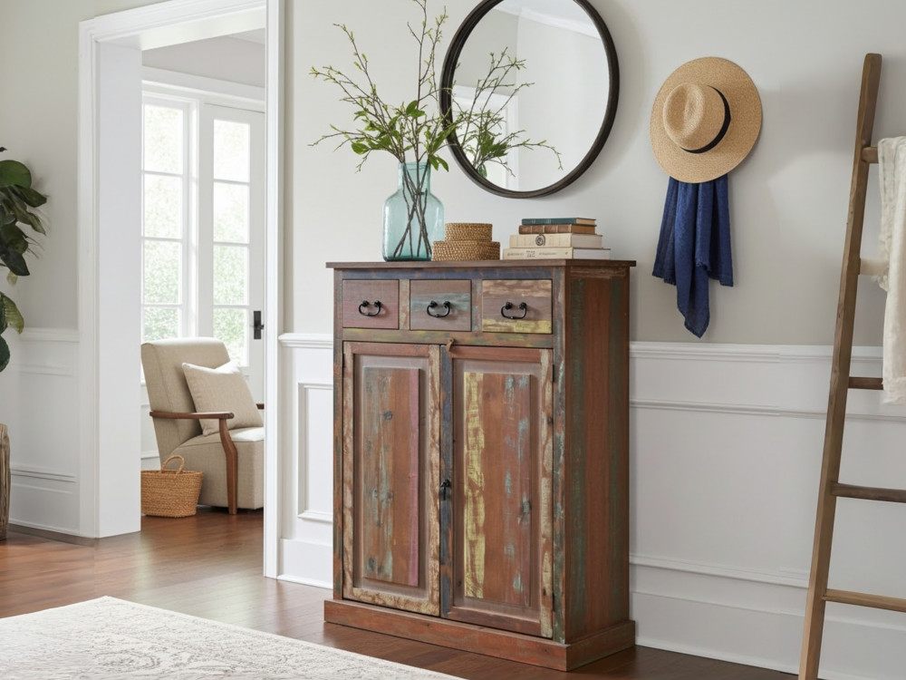 Schuhschrank Cancun Shabby Chic Massivholz Pinie Bunt