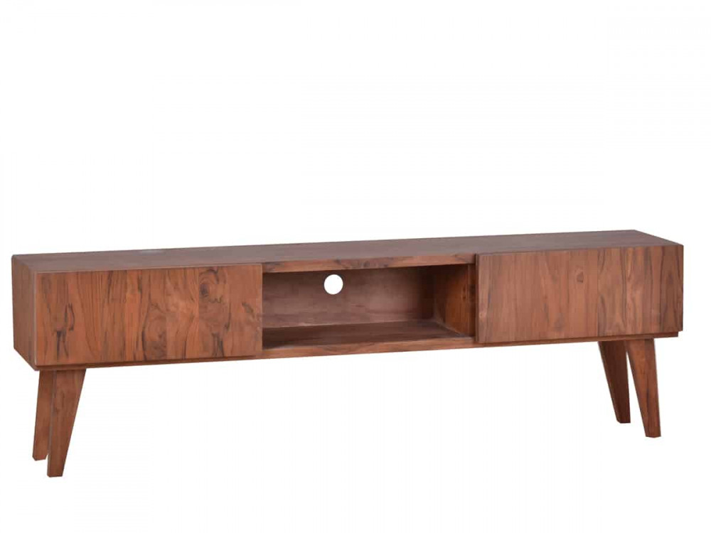 TV-Kommode Tamesi Modern Massivholz Teak Dunkelbraun