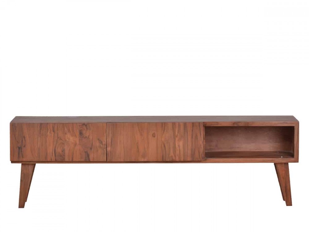 TV-Kommode Tamesi Modern Massivholz Teak Dunkelbraun