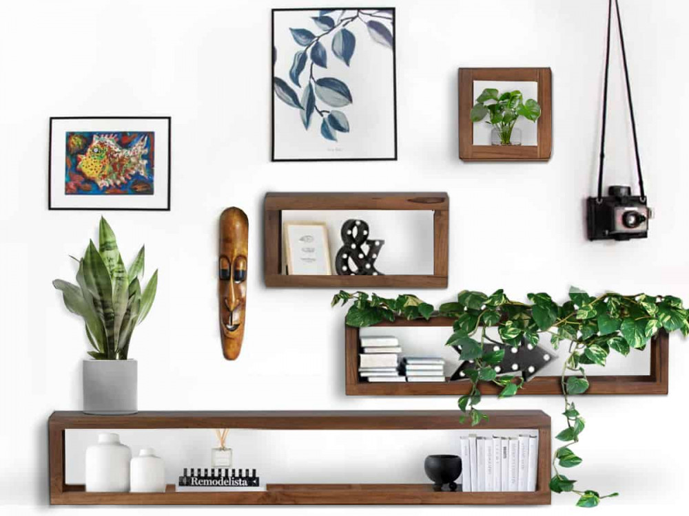 Wandregal Tamesi Modern Teak Dunkelbraun