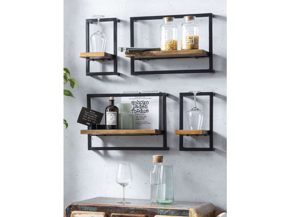 Wandregal Madras Modern Massivholz Metall Akazie Braun