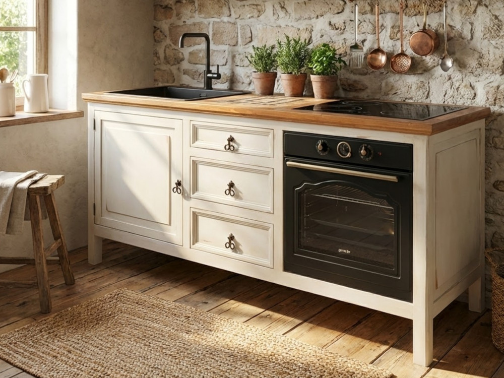 Küchenmodul Mexico Möbel Landhaus Massivholz Pinie Weiß