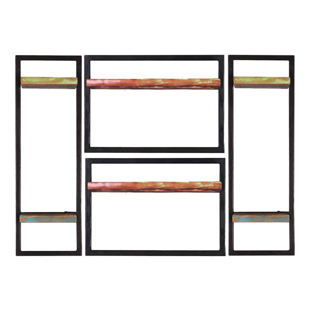 Wandregal  Shabby Chic Massivholz Metall Recycletes Holz Braun