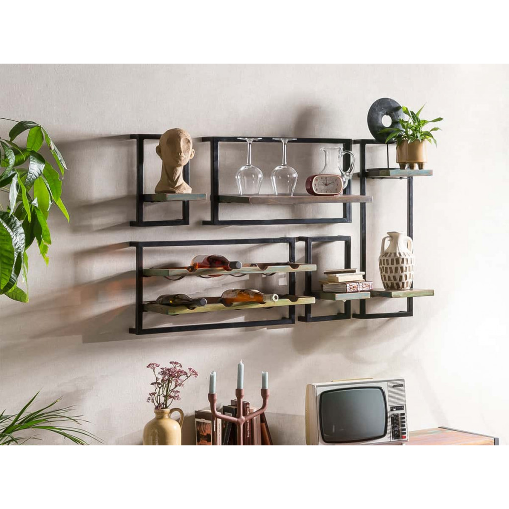 Wandregal  Shabby Chic Massivholz Metall Recycletes Holz Braun
