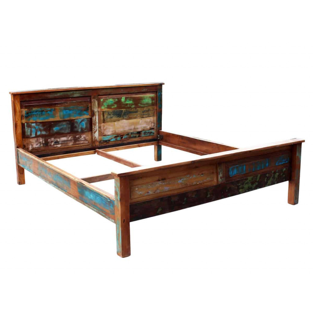 Bett  Shabby Chic Massivholz Recycletes Holz Braun