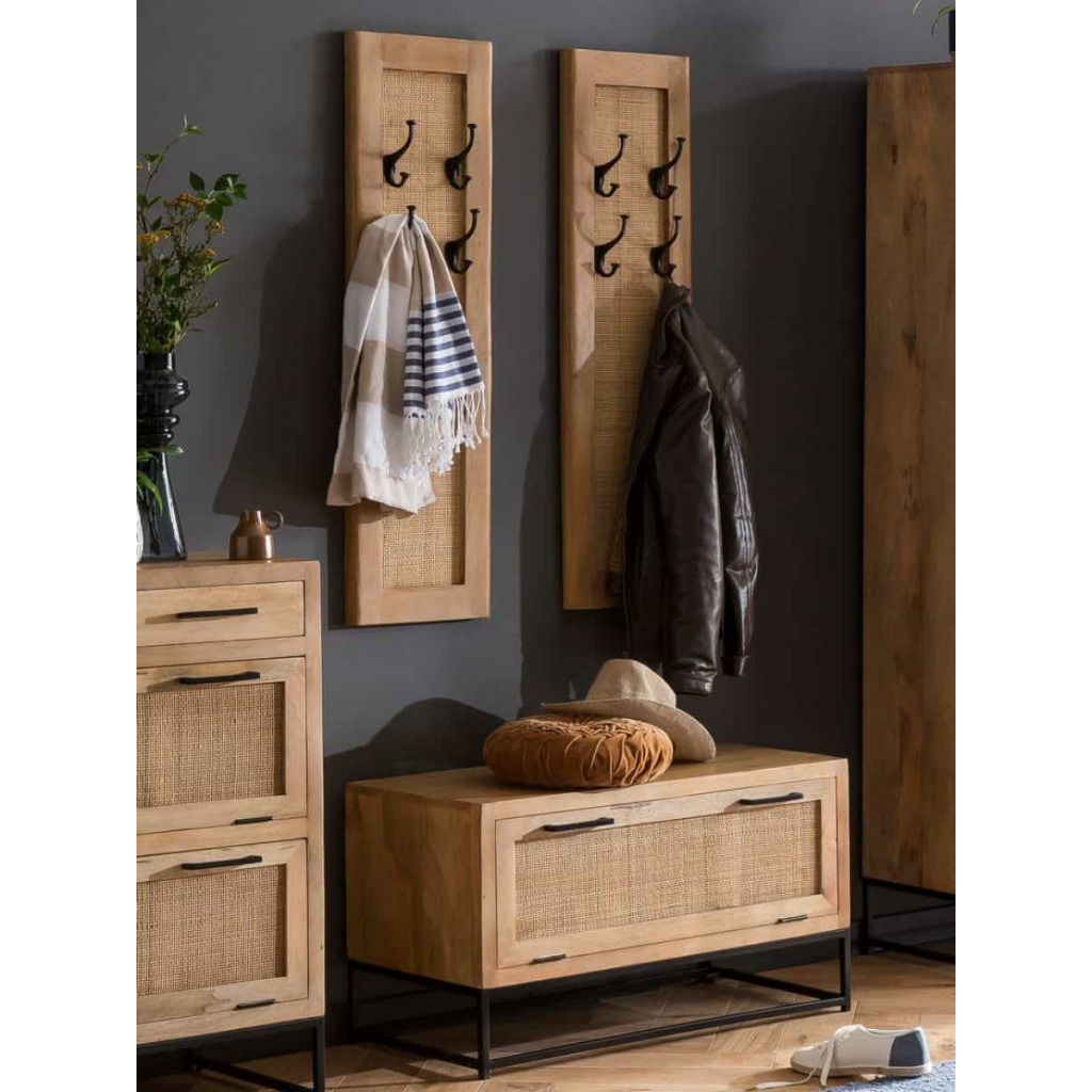 Garderobenhaken  Modern Massivholz Metall Rattan Mango Hellbraun