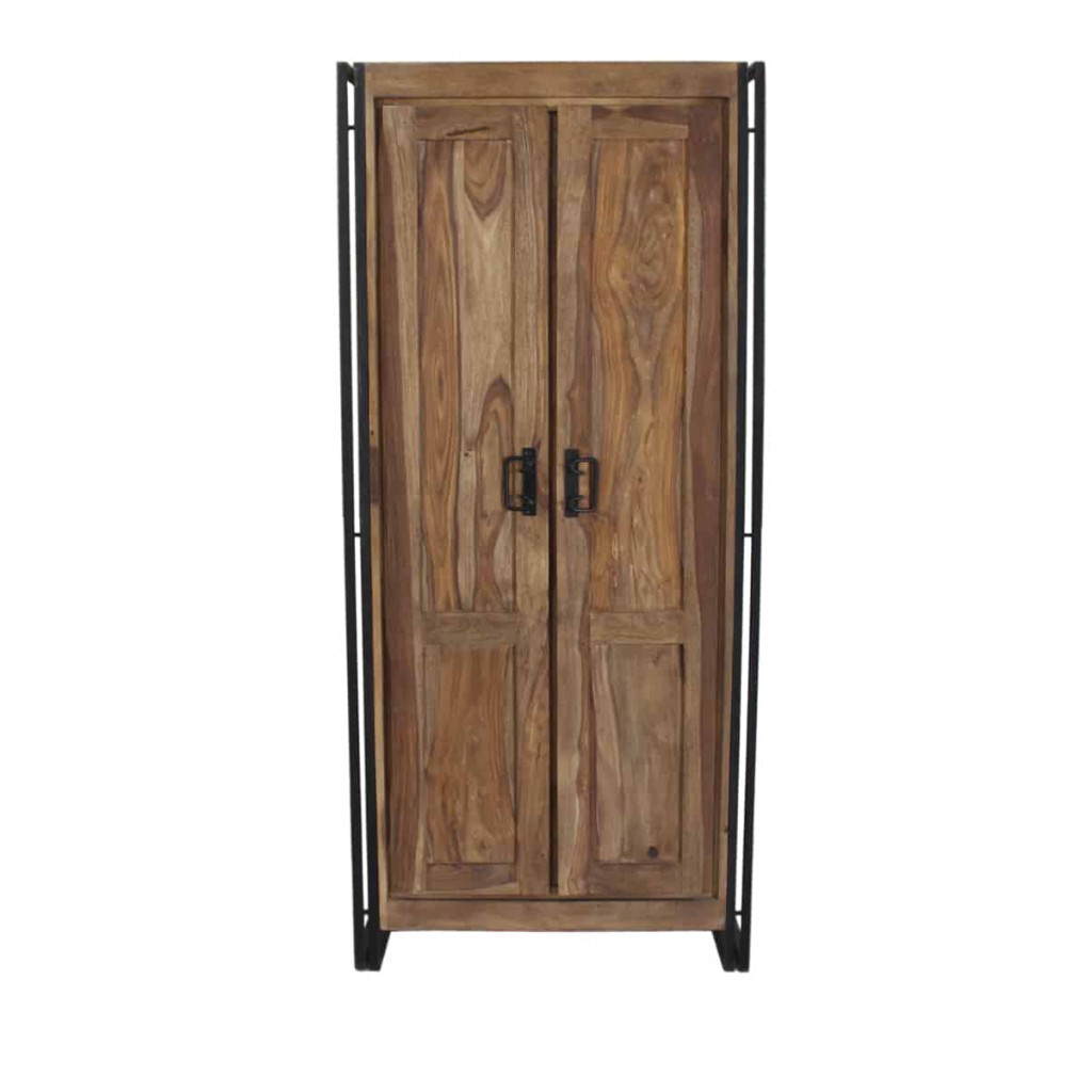 Garderobenschrank Madras Modern Massivholz Metall Akazie Braun