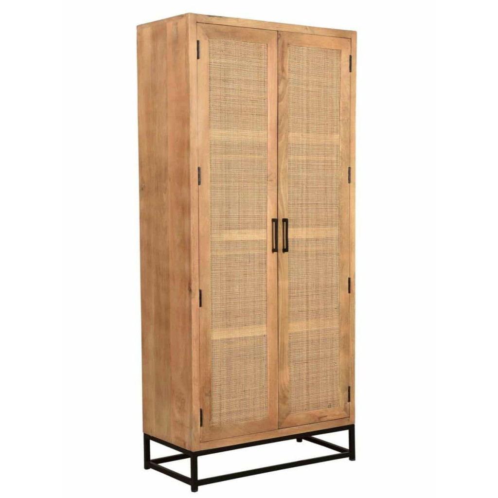 Garderobenschrank  Modern Massivholz Metall Rattan Mango Hellbraun