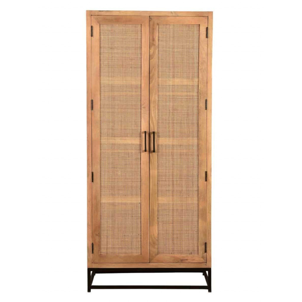 Garderobenschrank  Modern Massivholz Metall Rattan Mango Hellbraun