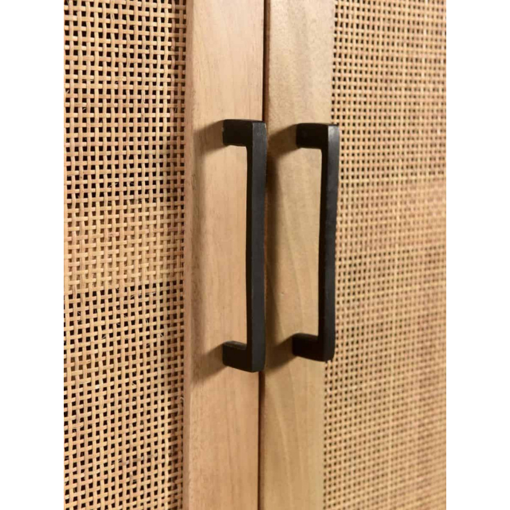 Garderobenschrank  Modern Massivholz Metall Rattan Mango Hellbraun