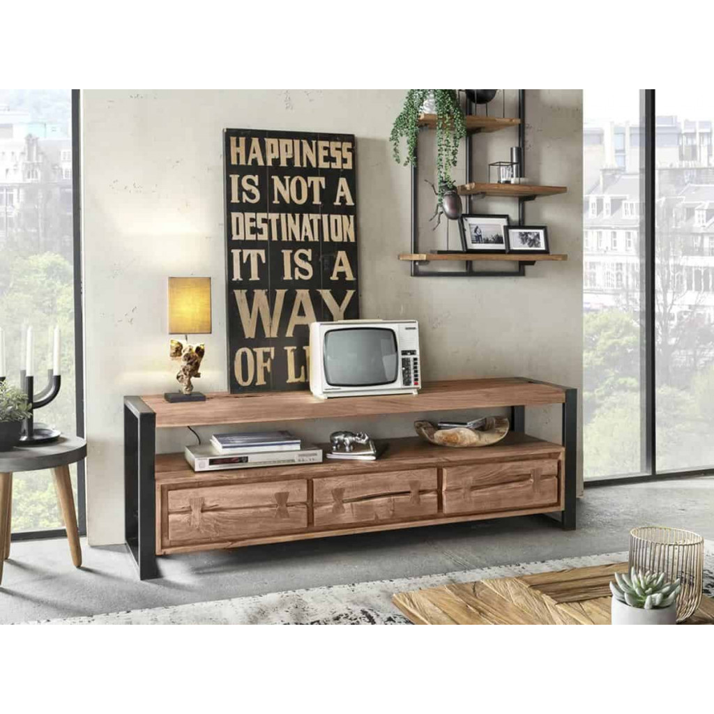 Lowboard  Modern Massivholz Metall Akazie Akazie natur