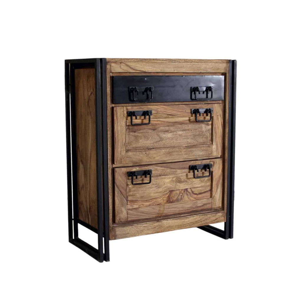 Schuhschrank Madras Kolonialstil Massivholz Metall Akazie Braun