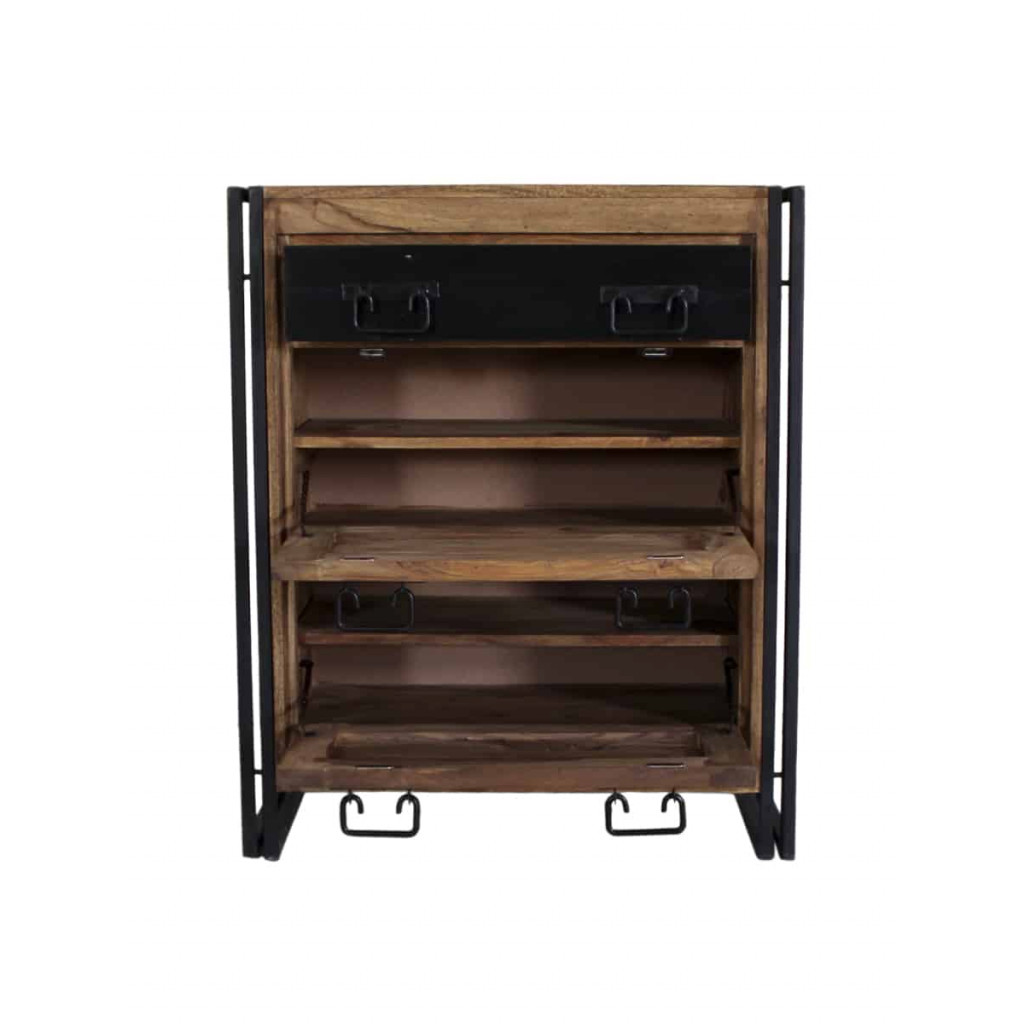 Schuhschrank Madras Kolonialstil Massivholz Metall Akazie Braun