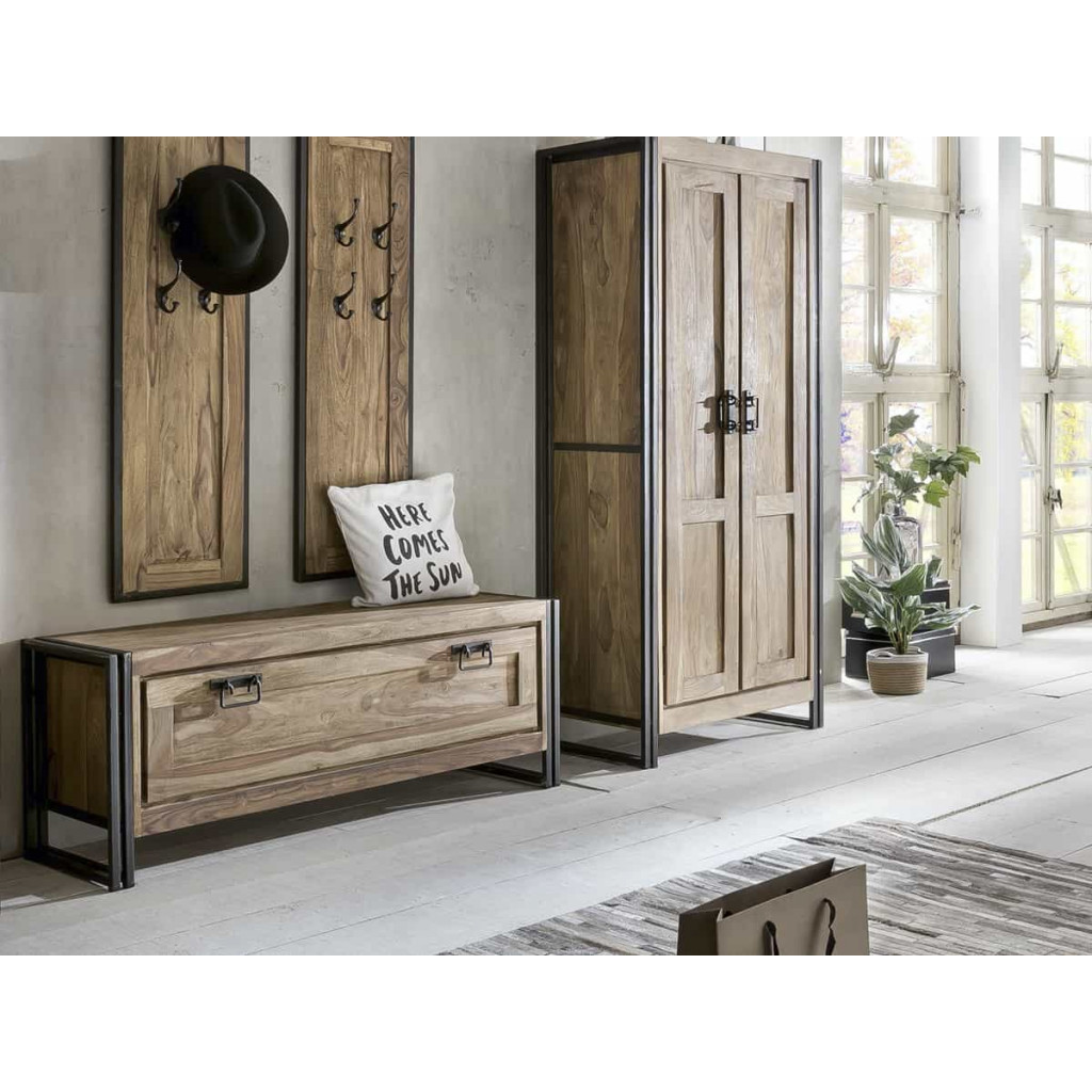 Schuhschrank Madras Modern Massivholz Metall Akazie Braun