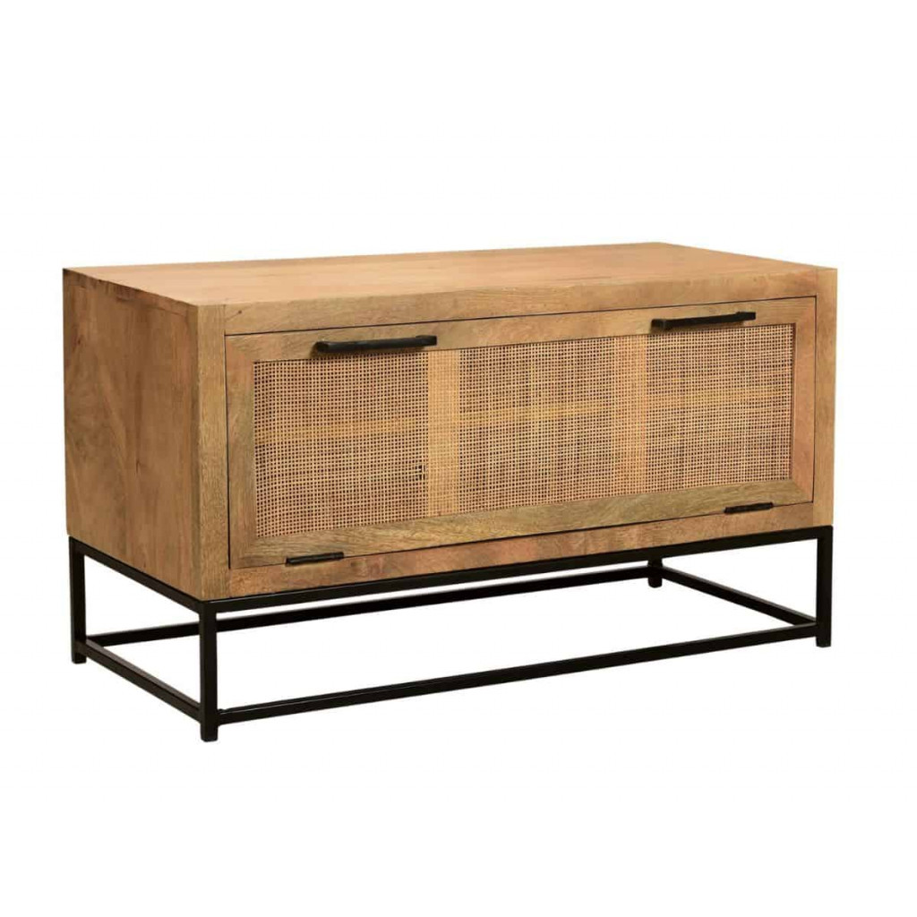 Schuhschrank  Modern Massivholz Metall Rattan Mango Hellbraun