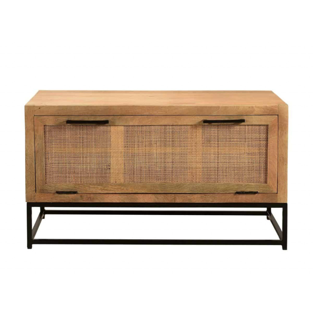 Schuhschrank  Modern Massivholz Metall Rattan Mango Hellbraun