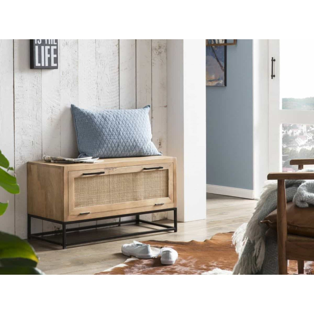 Schuhschrank  Modern Massivholz Metall Rattan Mango Hellbraun