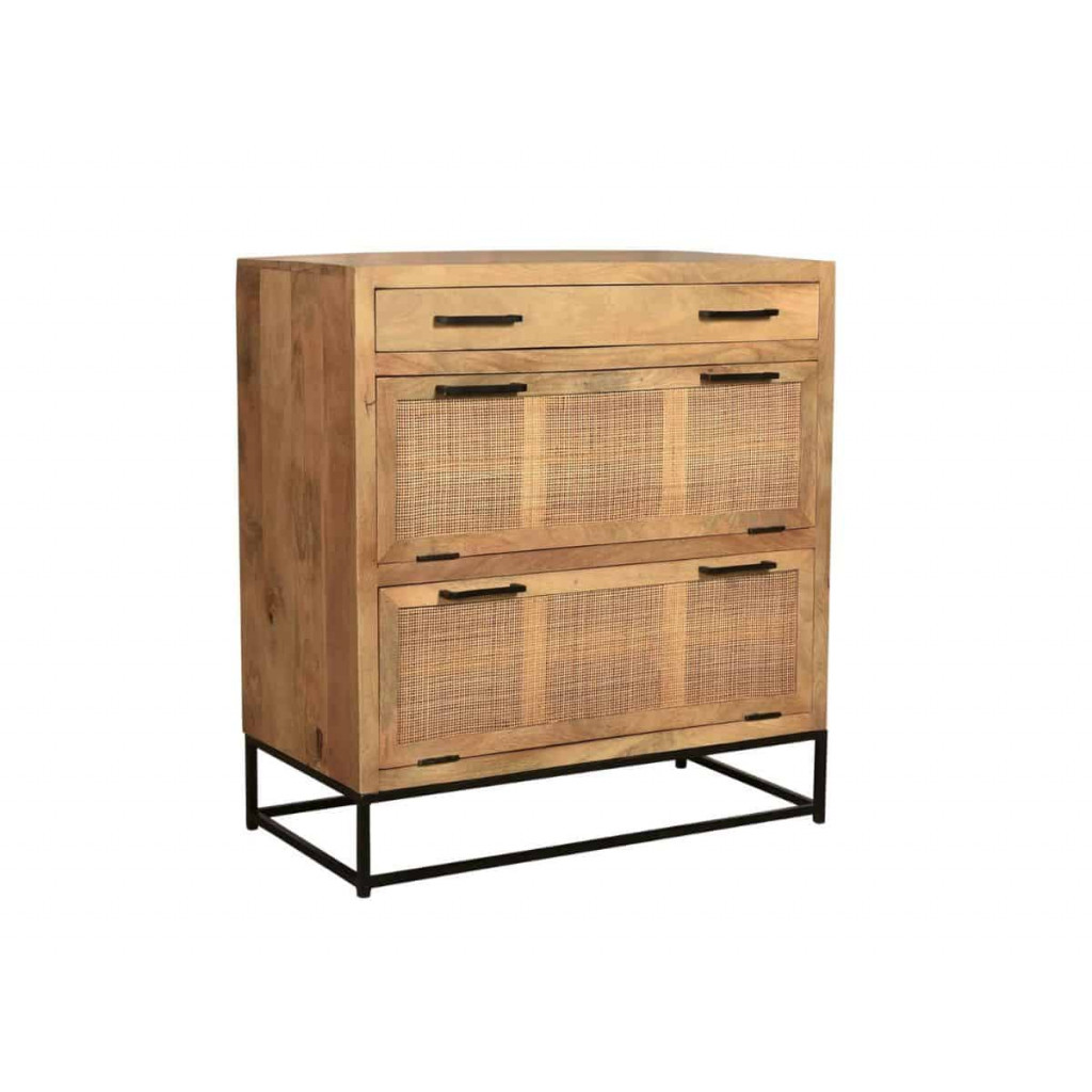 Schuhschrank  Modern Massivholz Metall Rattan Mango Hellbraun