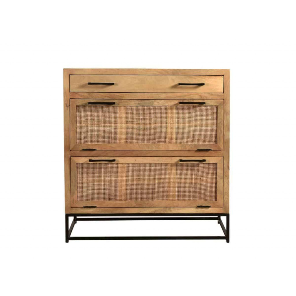Schuhschrank  Modern Massivholz Metall Rattan Mango Hellbraun