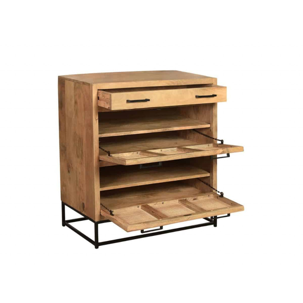 Schuhschrank  Modern Massivholz Metall Rattan Mango Hellbraun