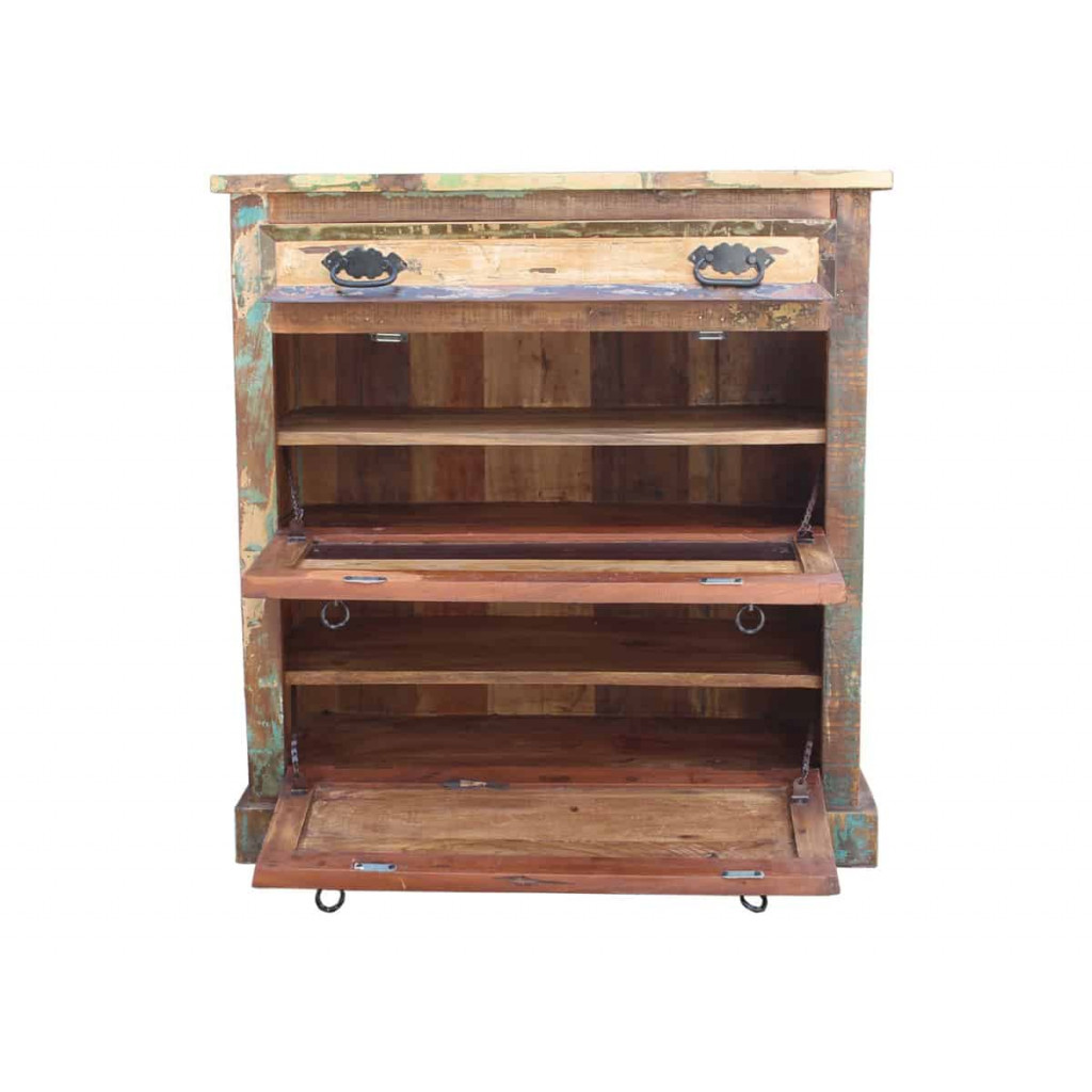 Schuhschrank  Shabby Chic Massivholz Recycletes Holz Braun