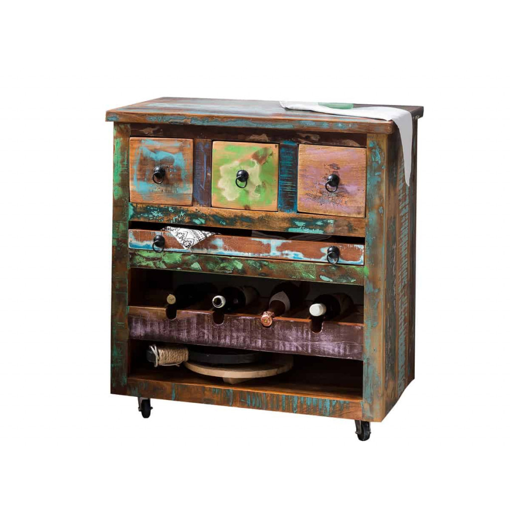 Servierwagen  Shabby Chic Massivholz Metall Recycletes Holz Braun