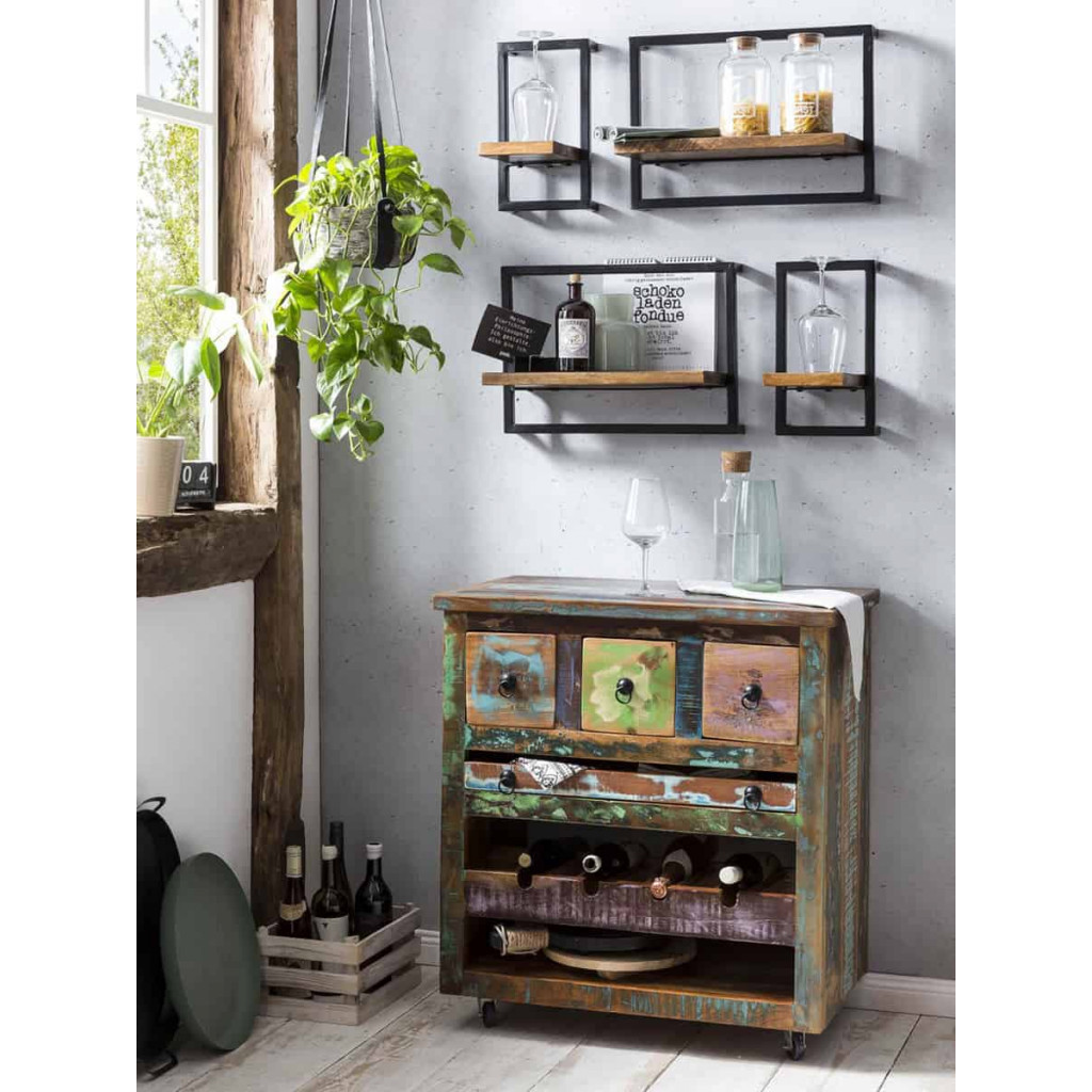 Servierwagen  Shabby Chic Massivholz Metall Recycletes Holz Braun