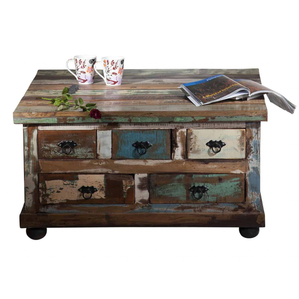 Truhentisch  Shabby Chic Massivholz Metall Recycletes Holz Braun