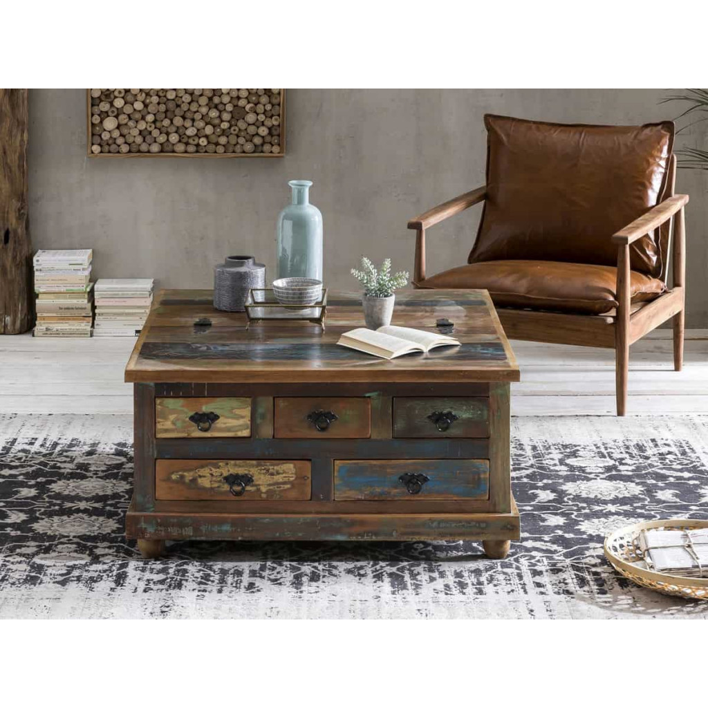 Truhentisch  Shabby Chic Massivholz Metall Recycletes Holz Braun