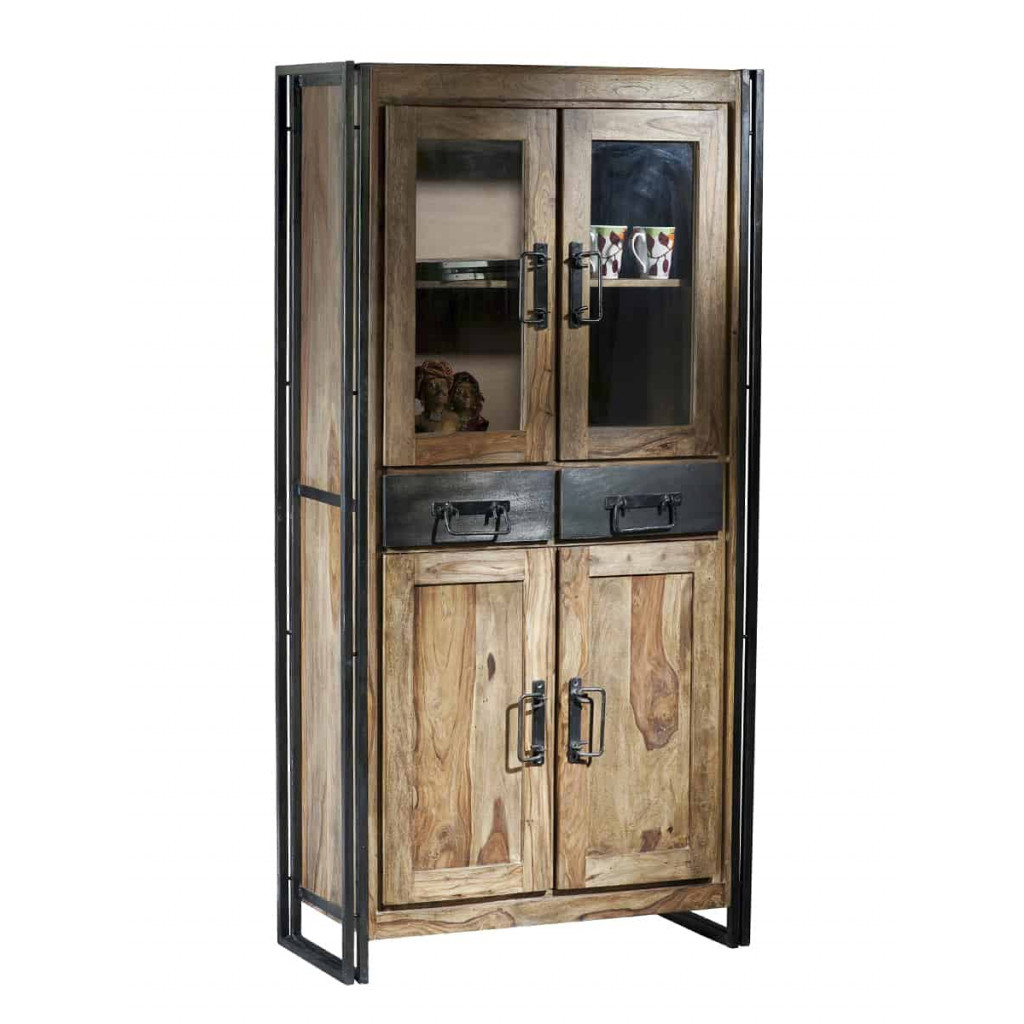 Vitrine Madras Modern Massivholz Metall Akazie Braun