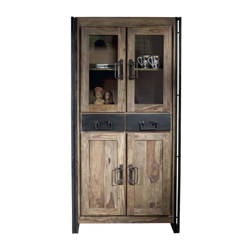 Vitrine Madras Modern Massivholz Metall Akazie Braun
