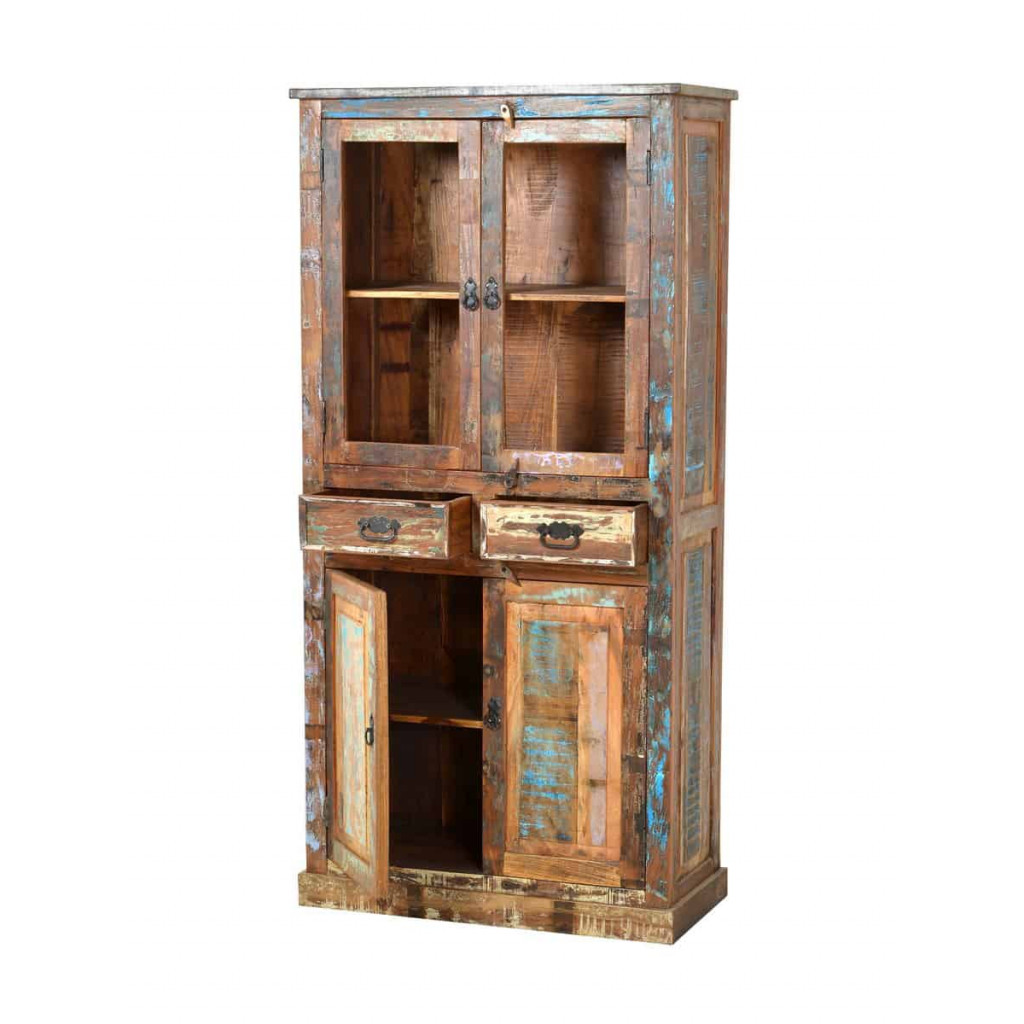 Vitrine  Shabby Chic Massivholz Recycletes Holz Braun