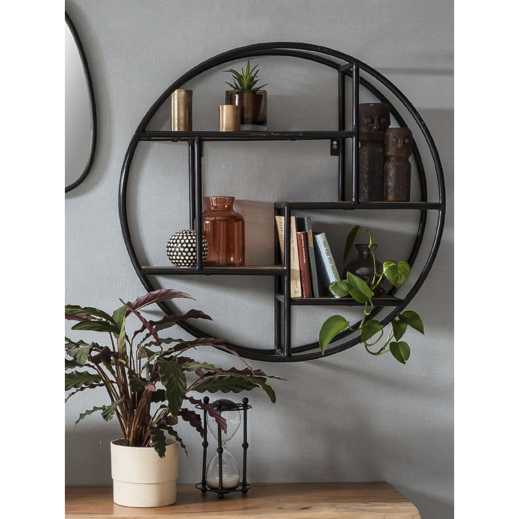 Wandregal Madras Modern Massivholz Metall Mango Braun