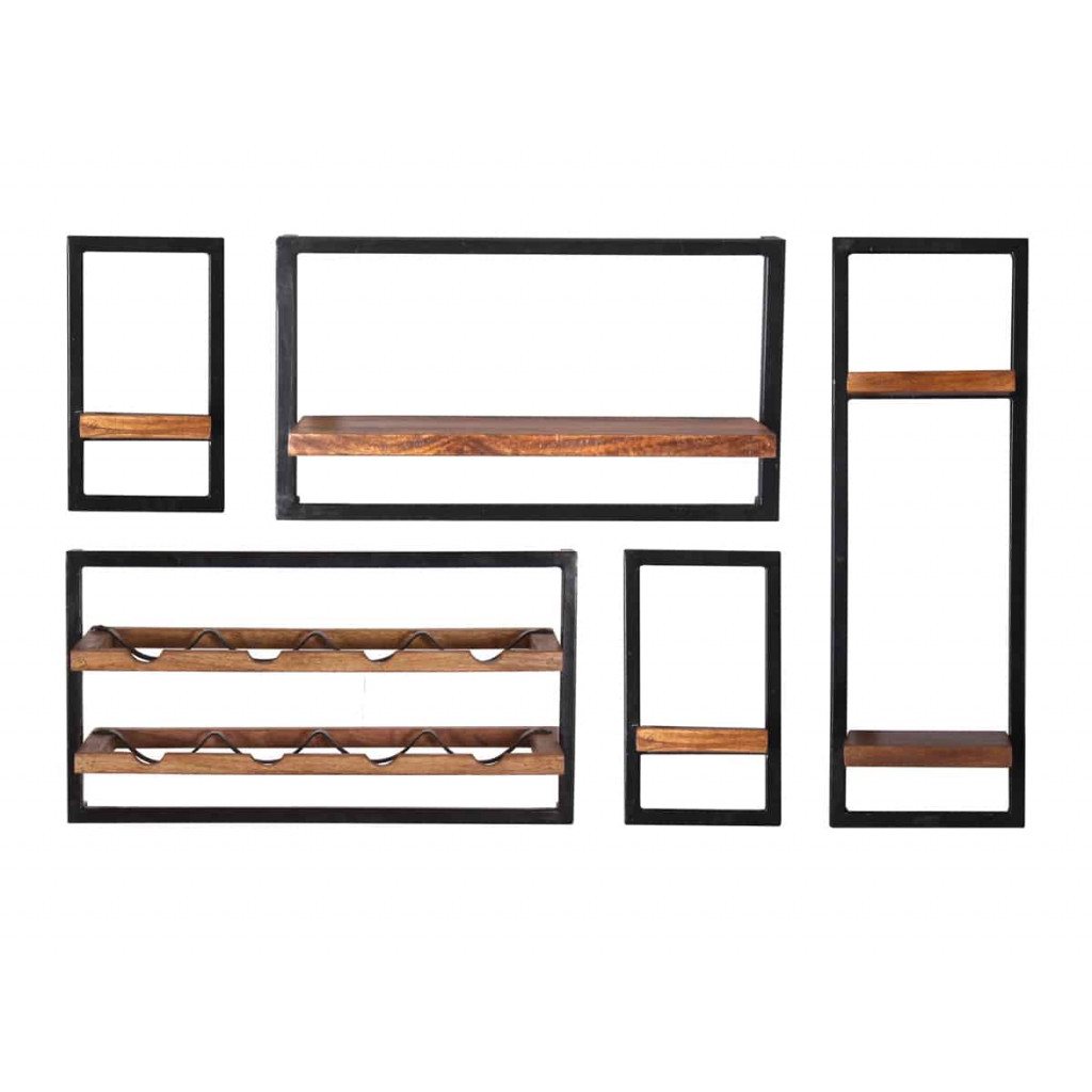 Wandregal Madras Modern Massivholz Metall Mango Braun