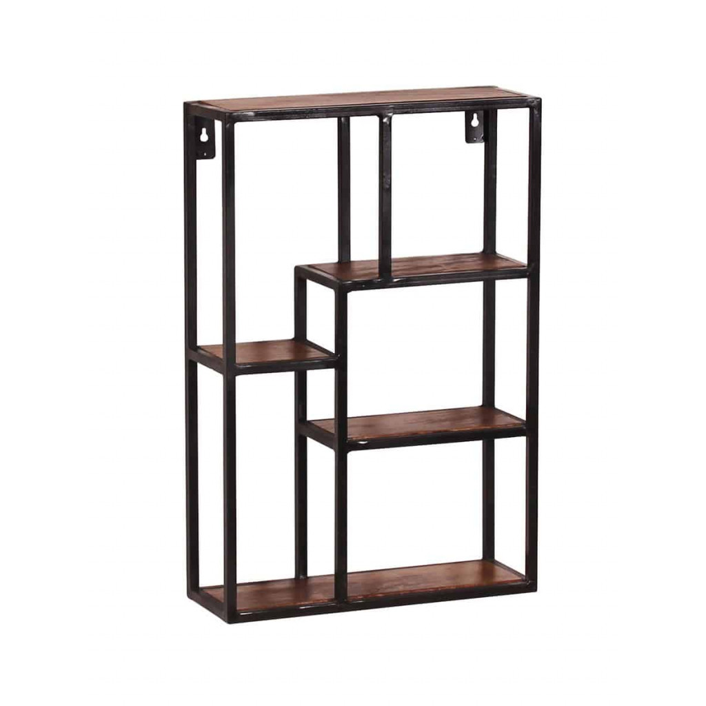 Wandregal Madras Modern Massivholz Metall Mango Braun