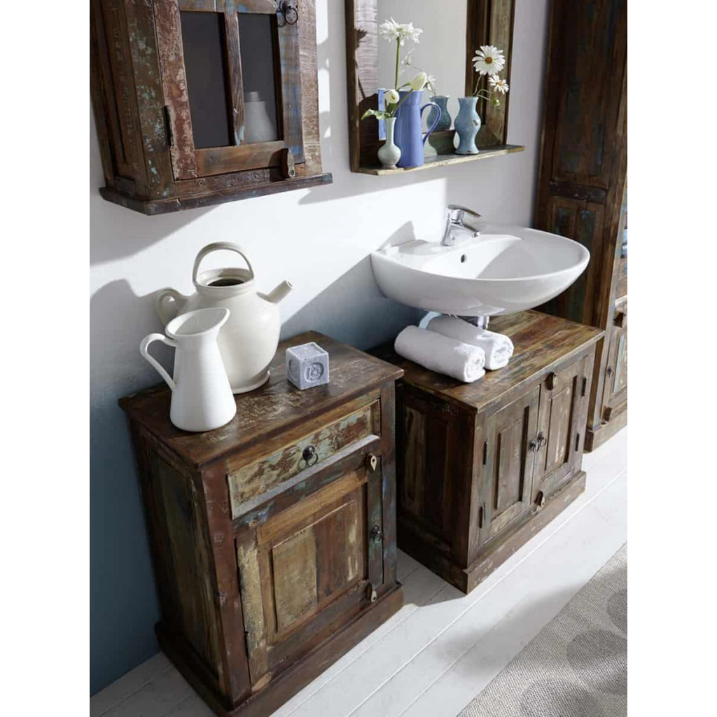 Waschbeckenunterschrank  Shabby Chic Massivholz Recycletes Holz Braun