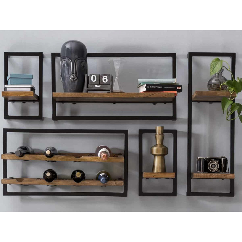 Weinregal Madras Modern Massivholz Metall Mango Braun