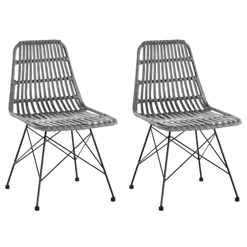 Esszimmerstuhl  Modern Metall Polyrattan Grau