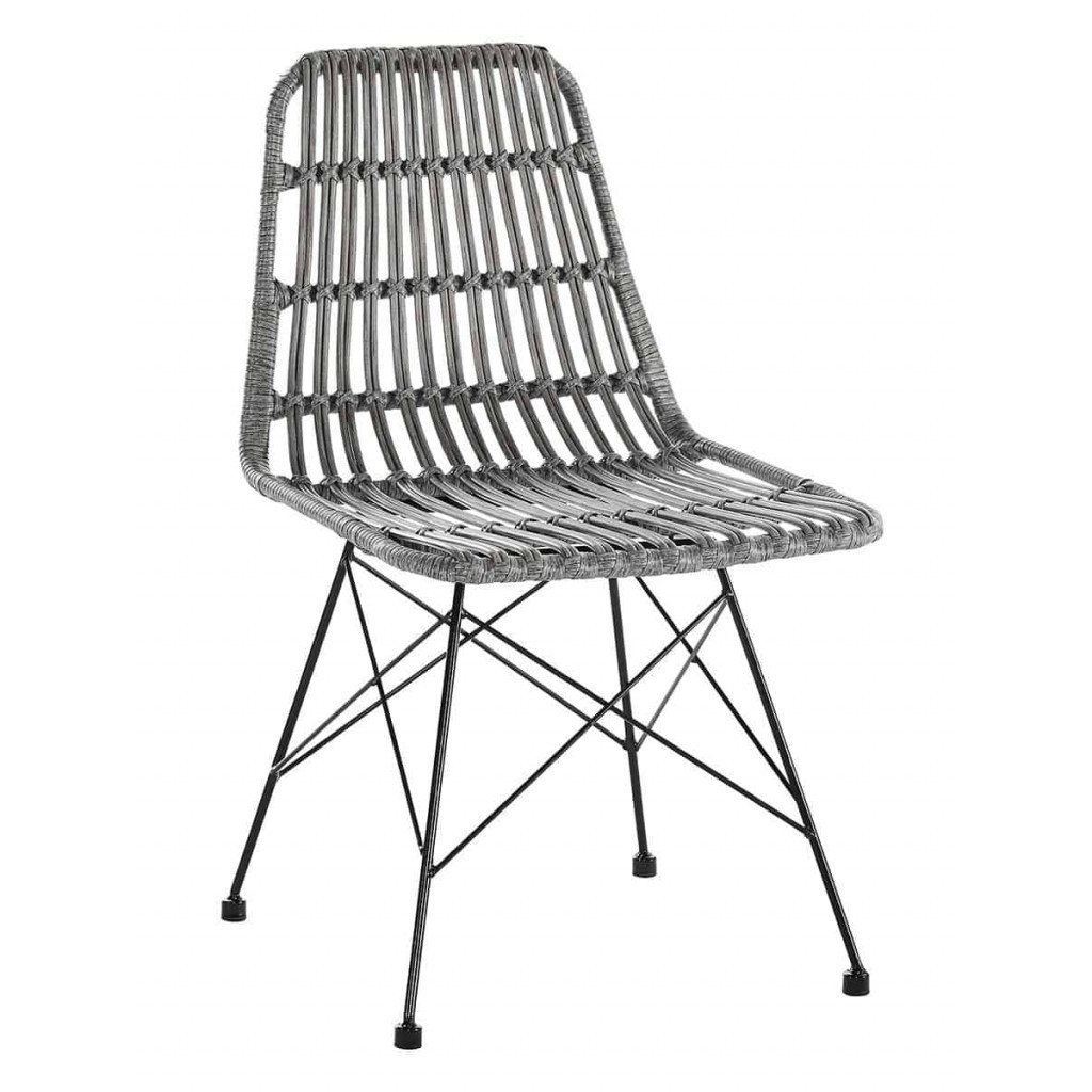 Esszimmerstuhl  Modern Metall Polyrattan Grau