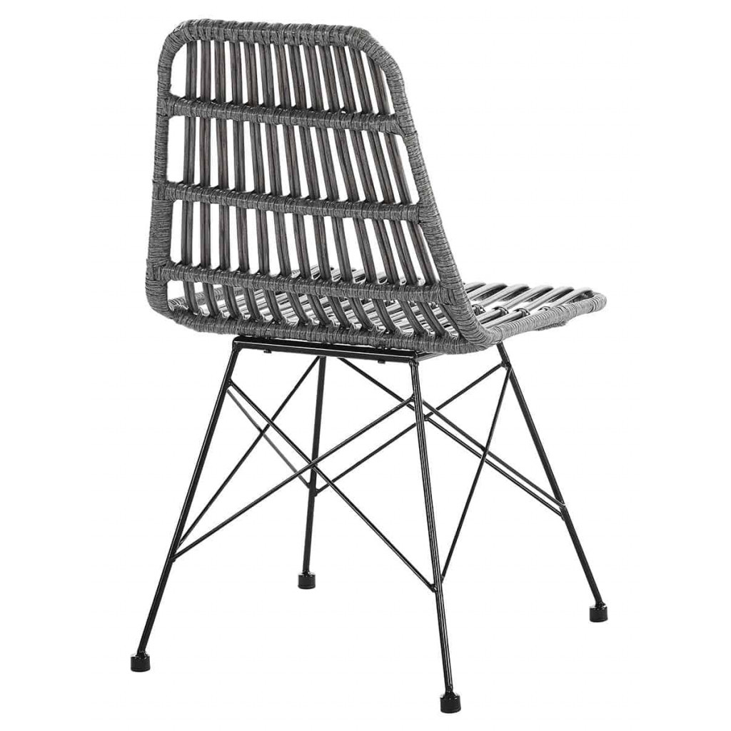 Esszimmerstuhl  Modern Metall Polyrattan Grau