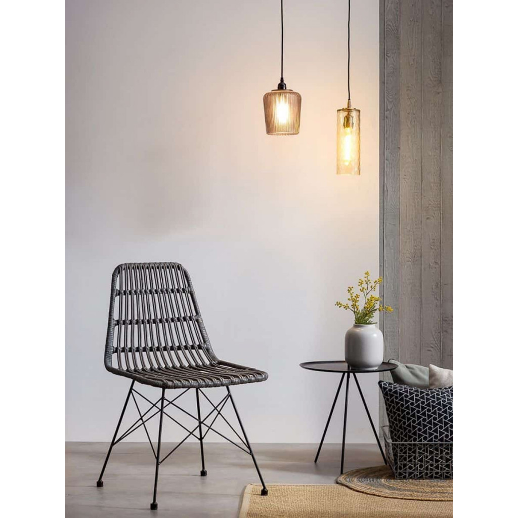 Esszimmerstuhl  Modern Metall Polyrattan Grau