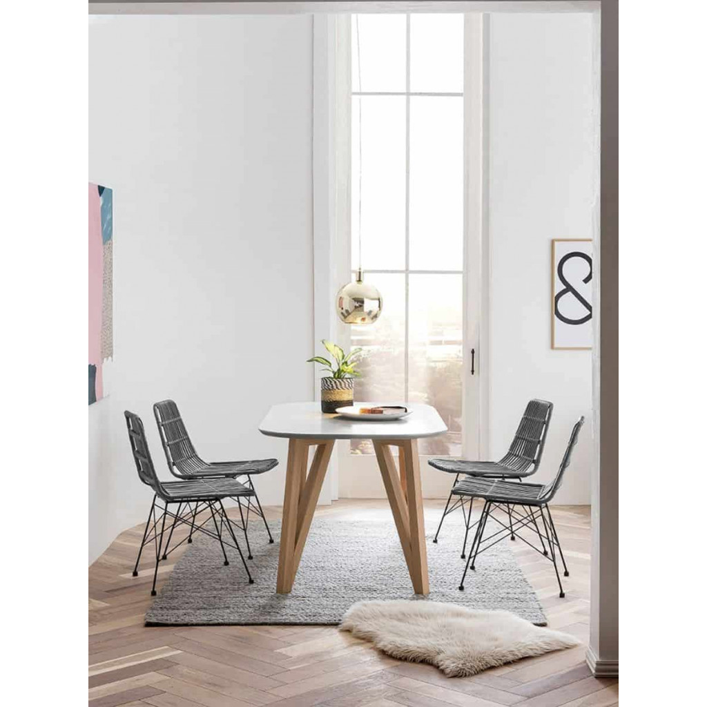 Esszimmerstuhl  Modern Metall Polyrattan Grau