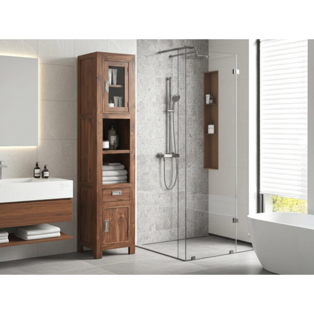 Hochschrank Bhatang Modern Massivholz Teak Braun