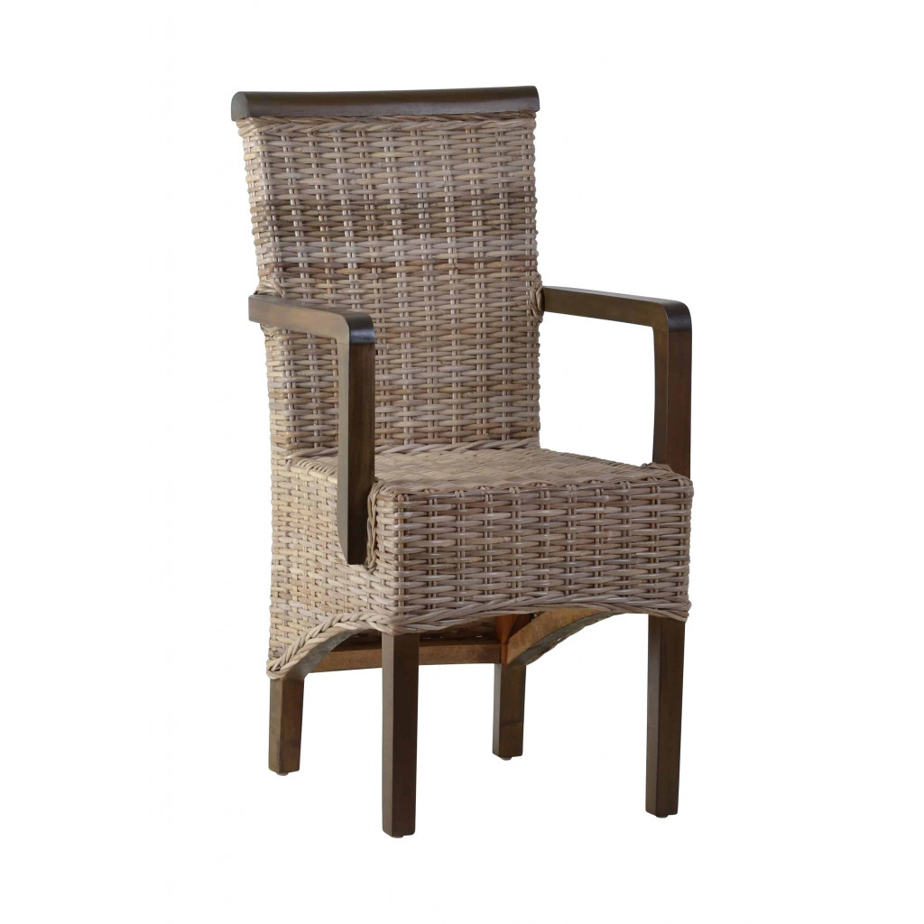 Armlehnstuhl Rattan Landhaus Mango Grau