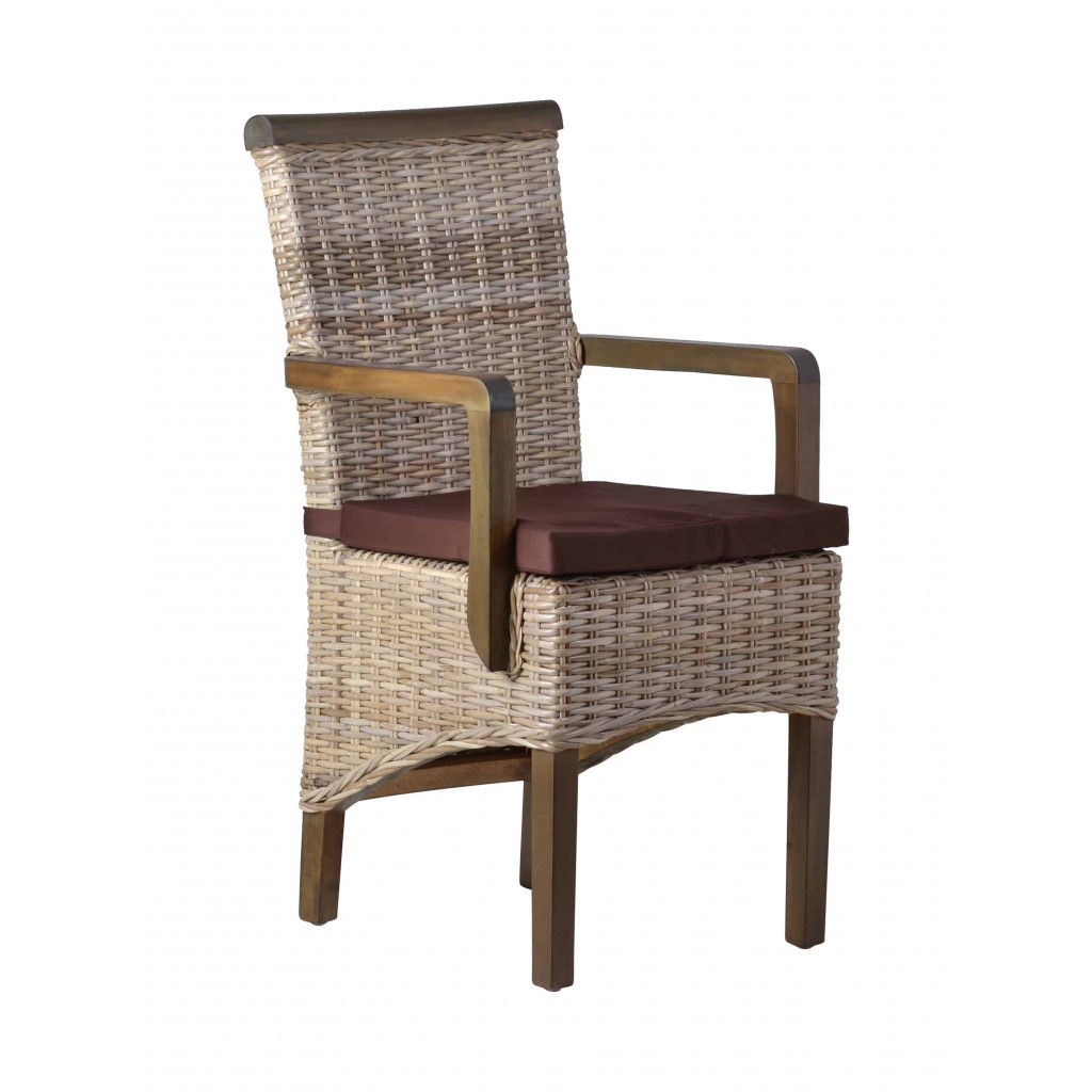 Armlehnstuhl Rattan Landhaus Mango Grau