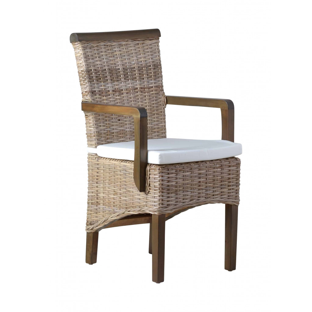 Armlehnstuhl Rattan Landhaus Mango Grau