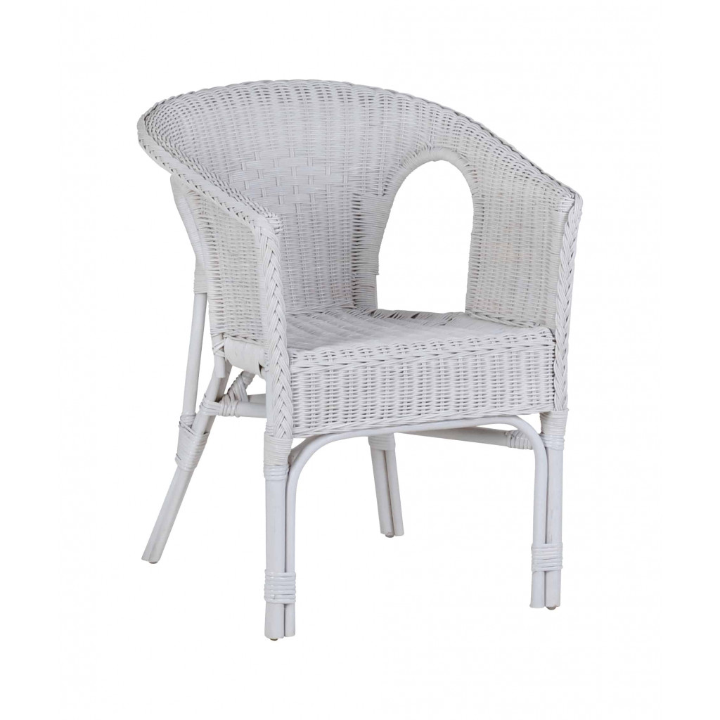 Armlehnstuhl Rattan Landhaus Weiß