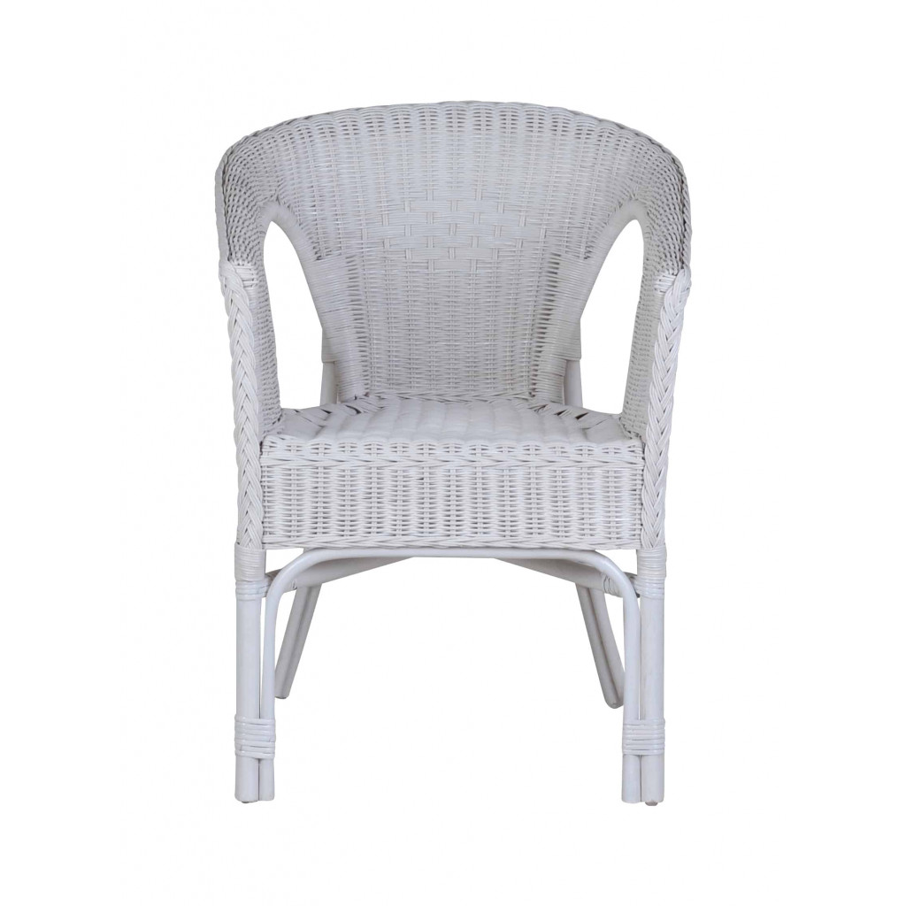 Armlehnstuhl Rattan Landhaus Weiß