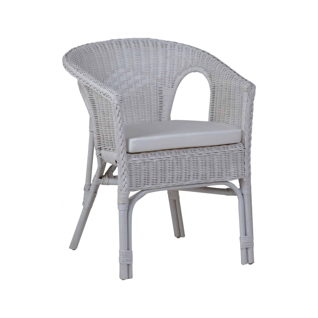 Armlehnstuhl Rattan Landhaus Weiß