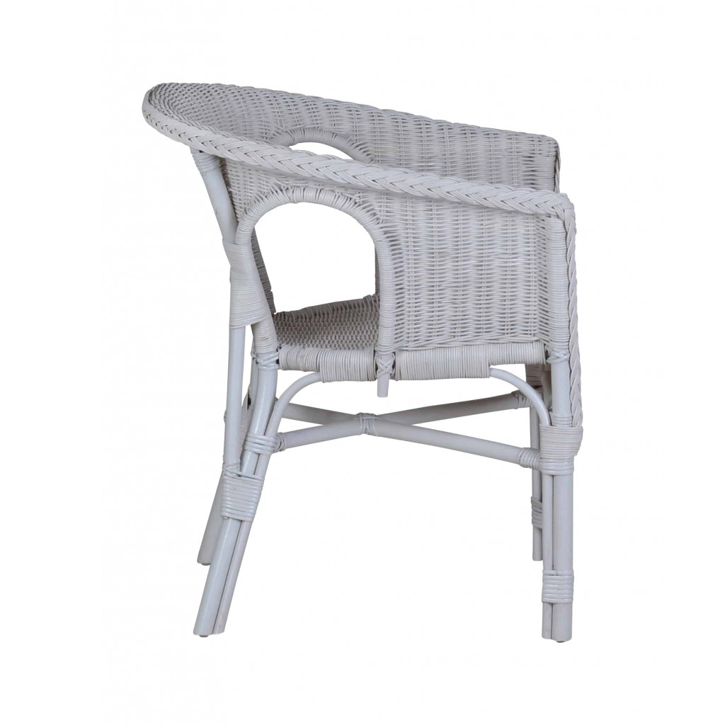 Armlehnstuhl Rattan Landhaus Weiß